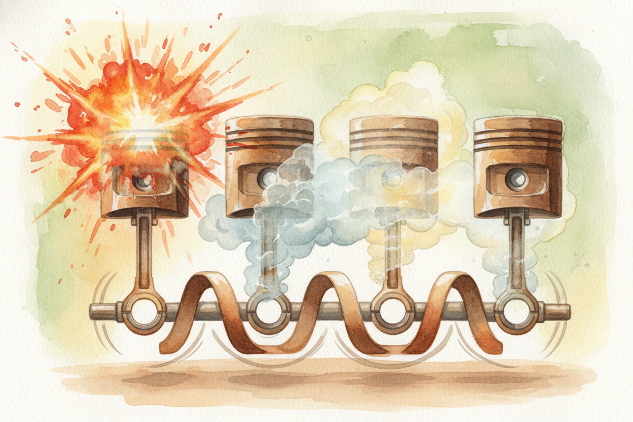 That third step — ~~the explosion~~ — is the **power stroke**. It's *the only moment when energy is added*. The other th