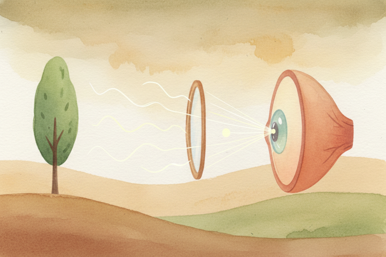 Nearsighted people see close things clearly but faraway things blur — their eyes are a bit **too long**, so distant ligh