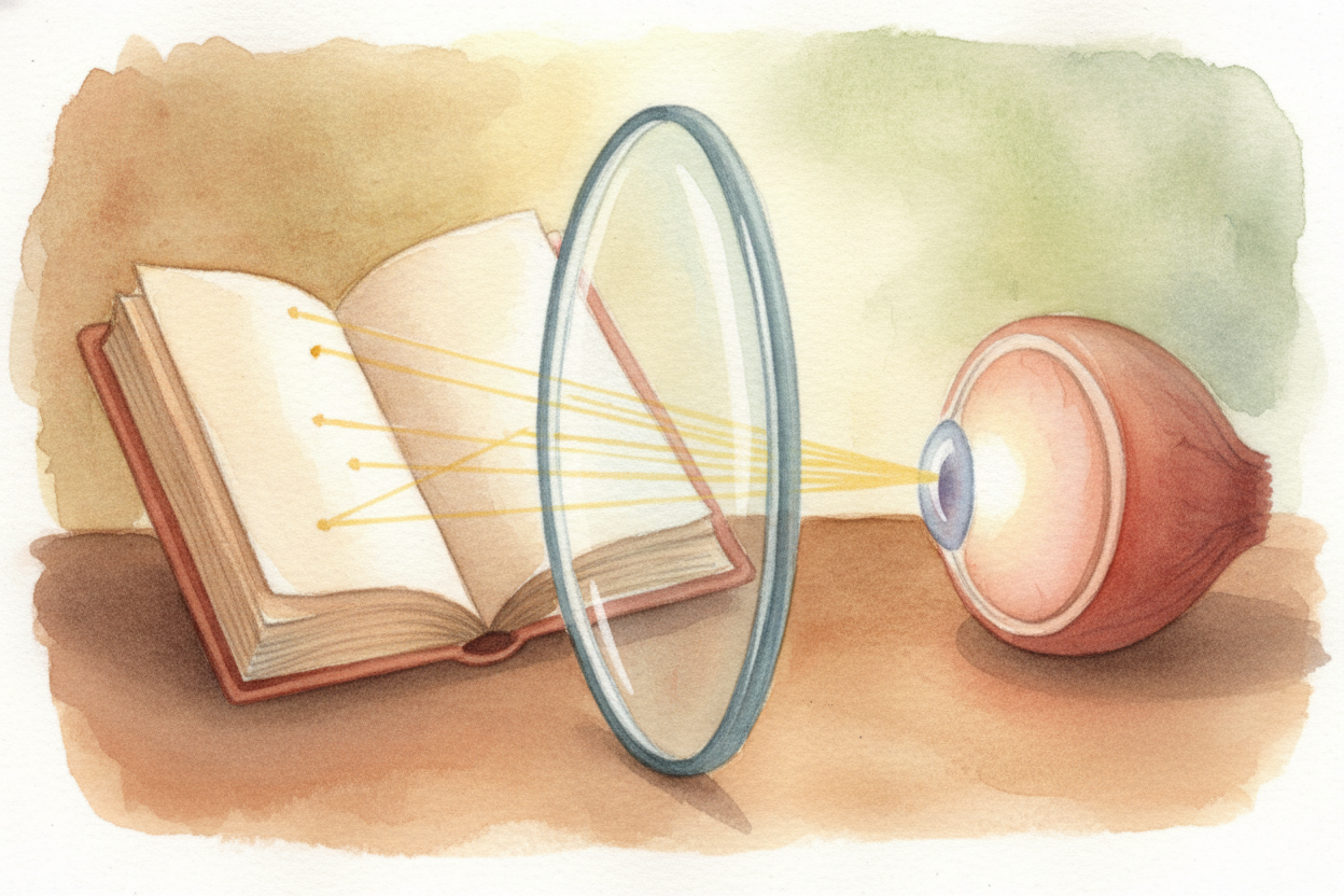 Farsighted people have the **opposite problem** — their eyes are a bit **too short**, so nearby light would focus behind