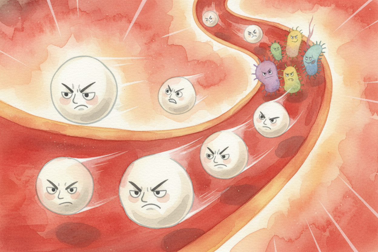 Your body notices the invasion. Immune cells — your **internal security team** — rush to the scene. They release chemica