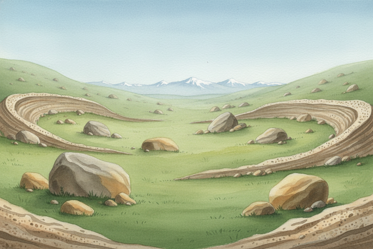 When a glacier finally melts — either because the climate warms or it flows to lower, warmer ground — it leaves behind e