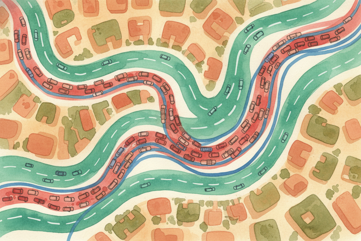 ++The app++ also knows secrets about the streets that you don't. It tracks live traffic data from *millions of phones*. 