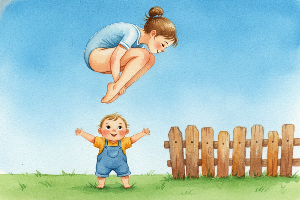 Watch a gymnast spin three times in the air and land perfectly, smiling like nothing happened. ~~Meanwhile, you spin aro
