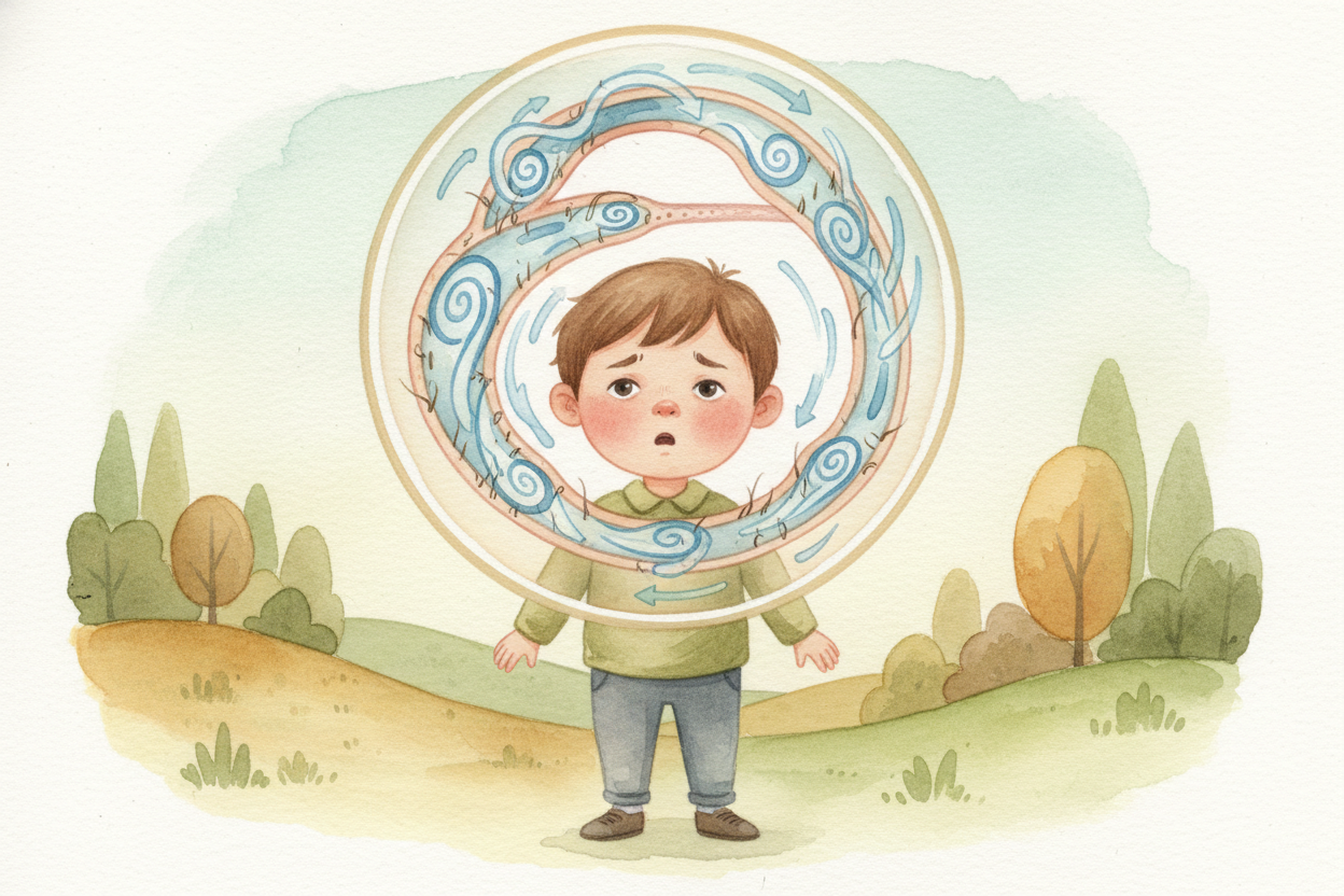 When you stop spinning, your body stops, but the liquid keeps sloshing for a few more seconds. The hair cells keep shout