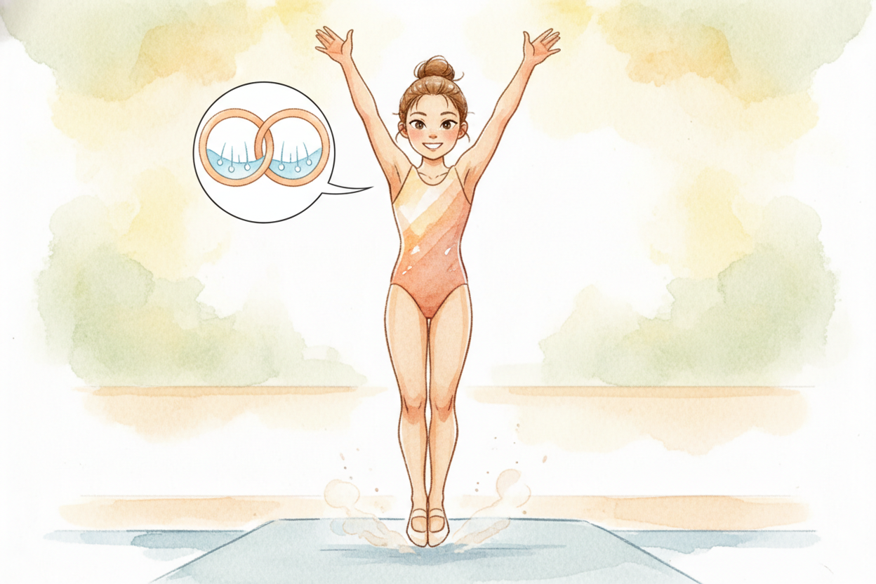 So when a gymnast launches into a ~~triple twist~~, spins through the air, and sticks the landing with a grin, she's **n