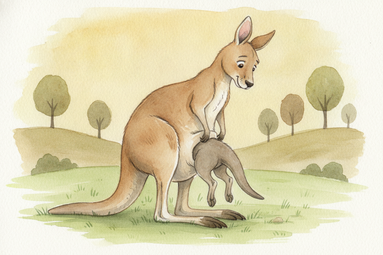 Soon the joey grows brave enough to hop out and explore on its own little legs — nibbling grass, testing its balance, bo