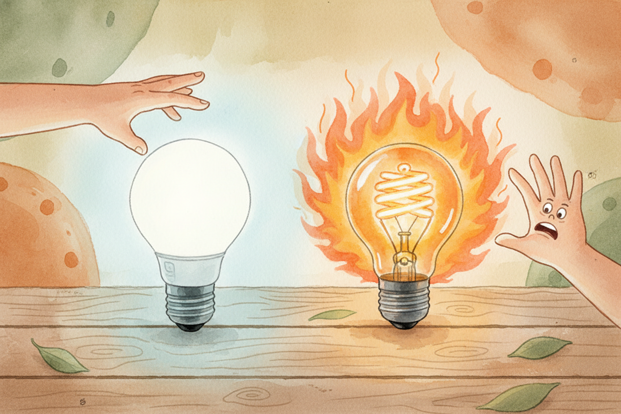 You flip a switch and your room glows bright. An old-fashioned light bulb gets hot enough to fry an egg on. But the LED 