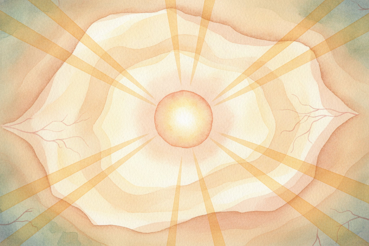 But not every eye focuses on the perfect spot. In some eyes, the rays meet **a touch too soon**, before they reach the b