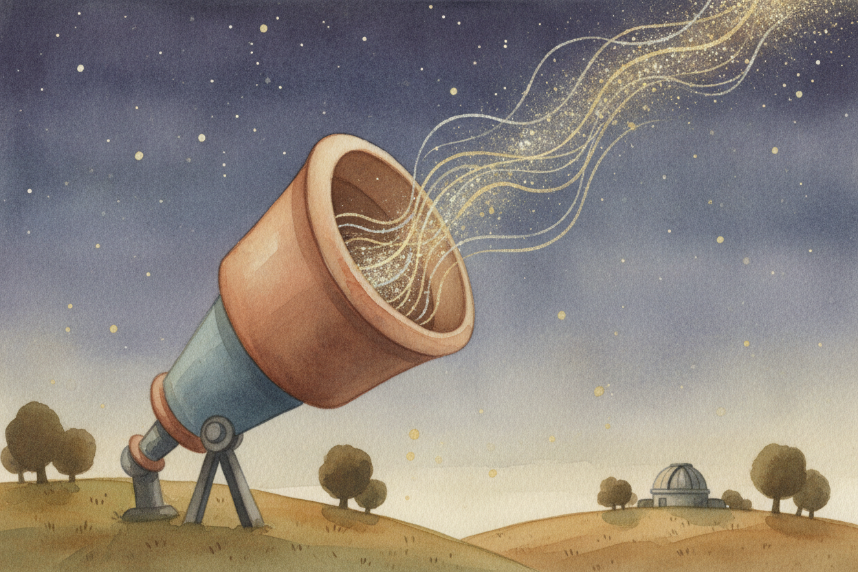 Telescopes use **the very same bending trick**, just aimed at the night sky. A faraway star sends only a *thin trickle o
