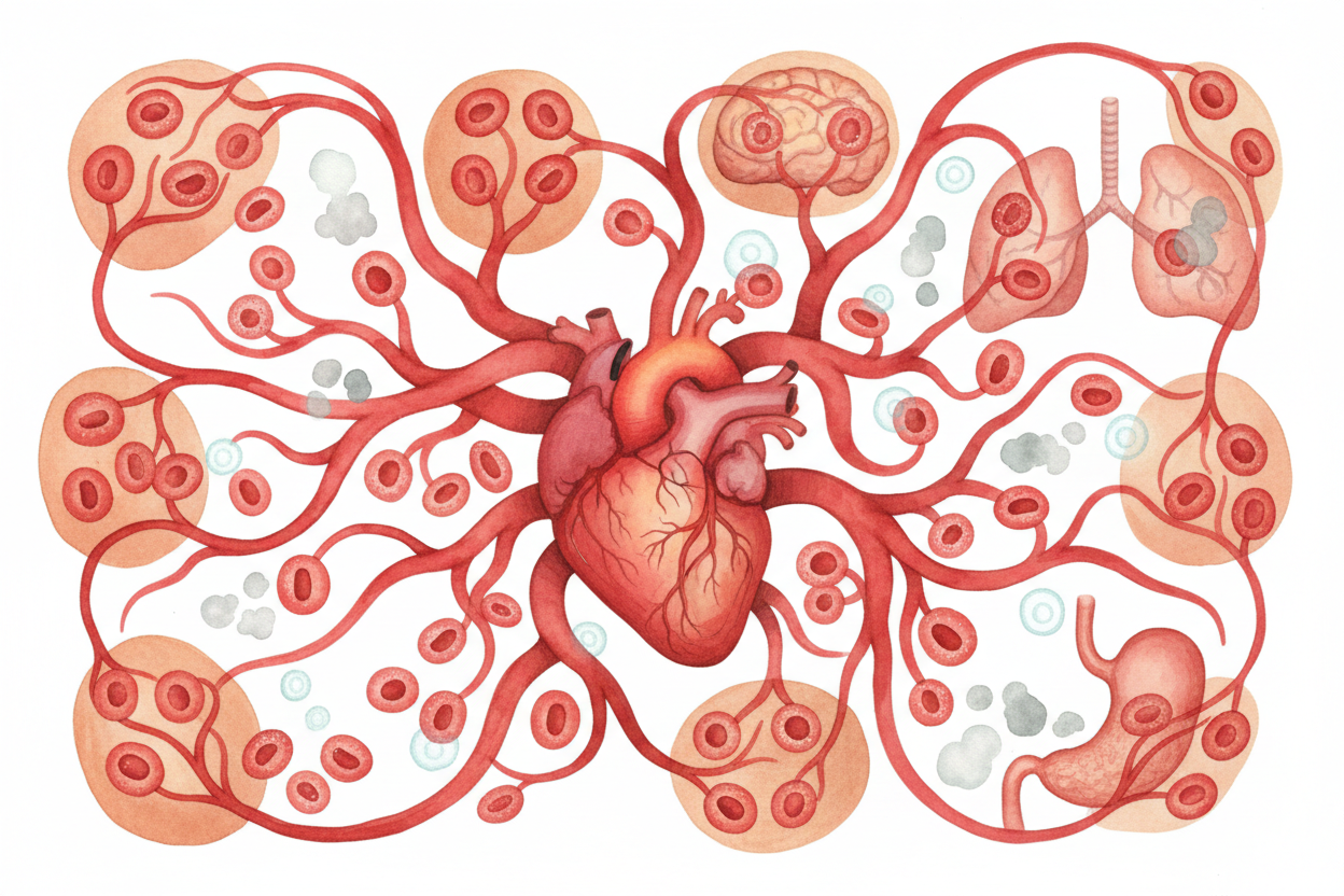 Your heart pumps these **oxygen-loaded red blood cells** out of the lungs and into arteries that branch to ~~every corne
