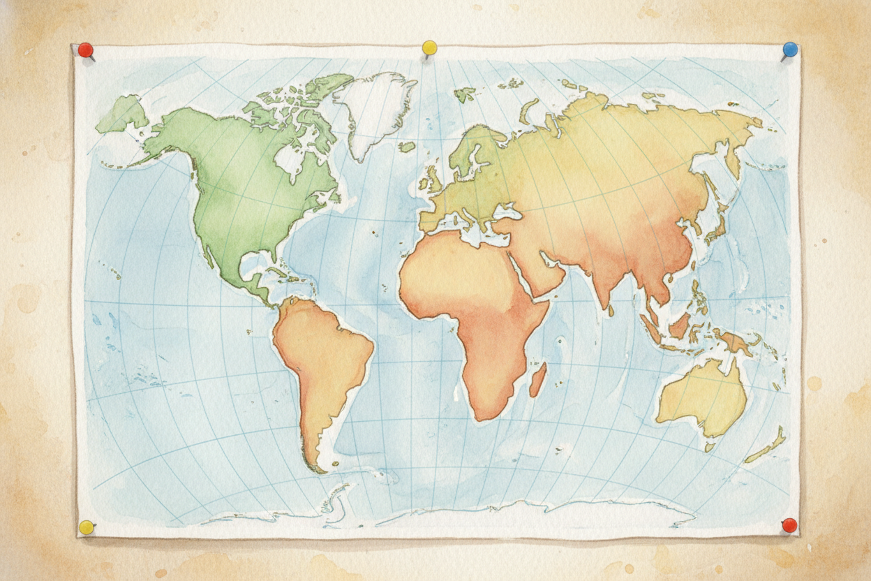 Some maps keep shapes honest. If ++Greenland++ looks like Greenland on the globe, it looks like Greenland on the map — s