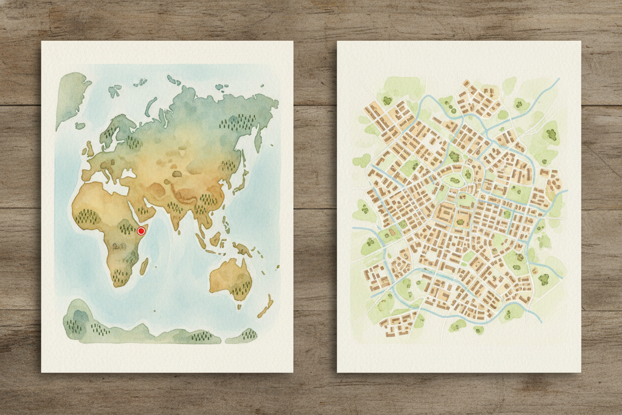 ~~But shrinking isn't just about flattening.~~ It's also about scale — deciding **how much real Earth one inch of paper 