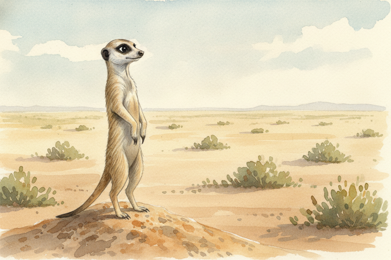 Out in the dry red dirt of ++southern Africa++ lives a **tiny detective** with a very big habit: standing up tall and wa