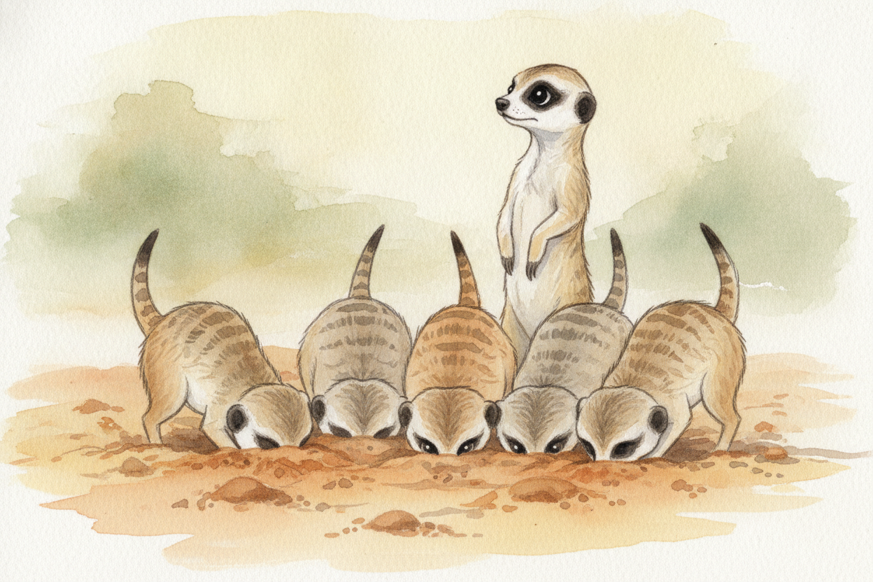 ~~First, the danger.~~ Meerkats are small, and plenty of bigger animals would happily make a meal of them — **eagles ove