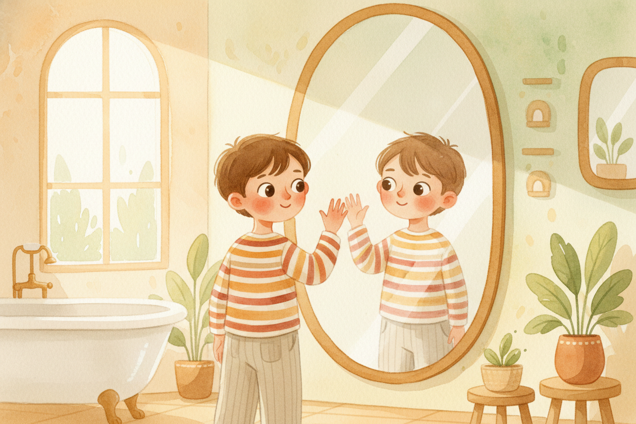 You walk up to a mirror and there you are, staring back. Your reflection copies every move — wave your hand, it waves. S