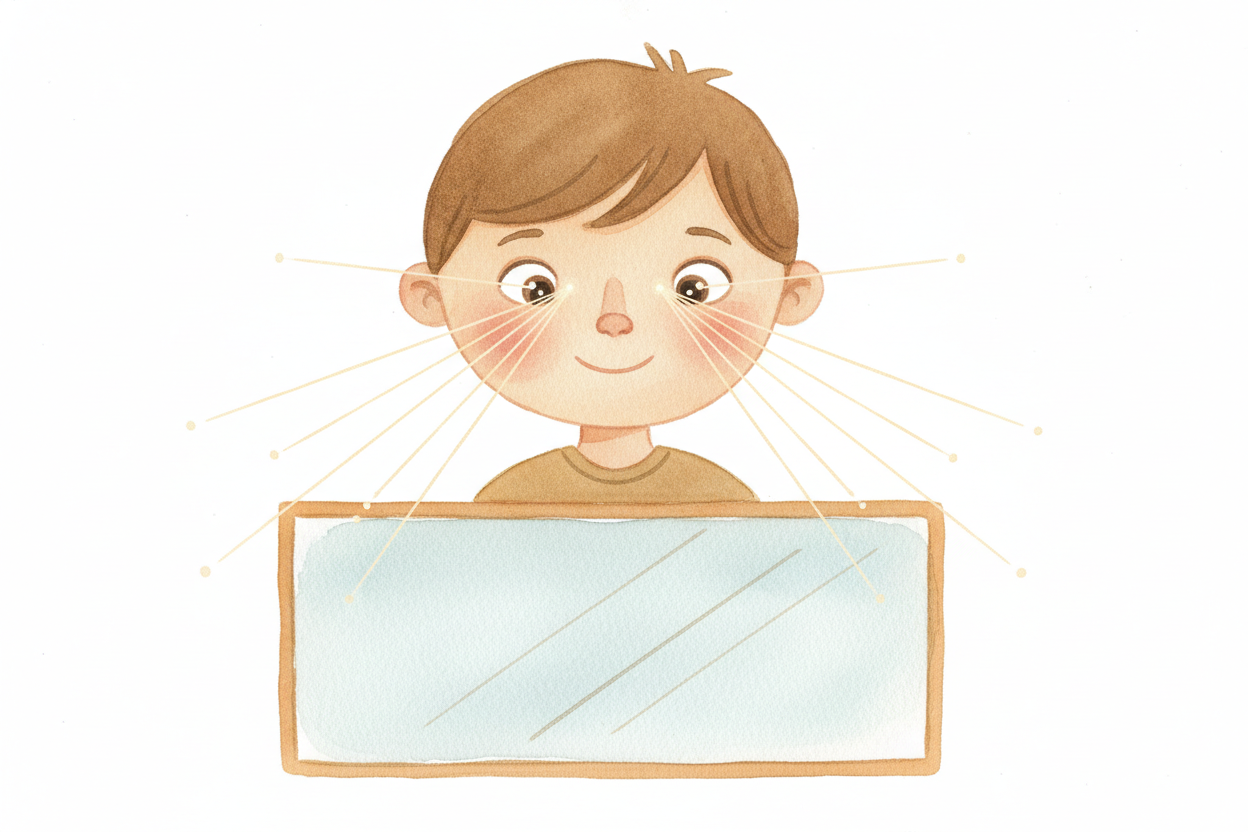 So when you stand in front of a mirror, light **bounces off your nose**, travels straight to the mirror, hits that metal