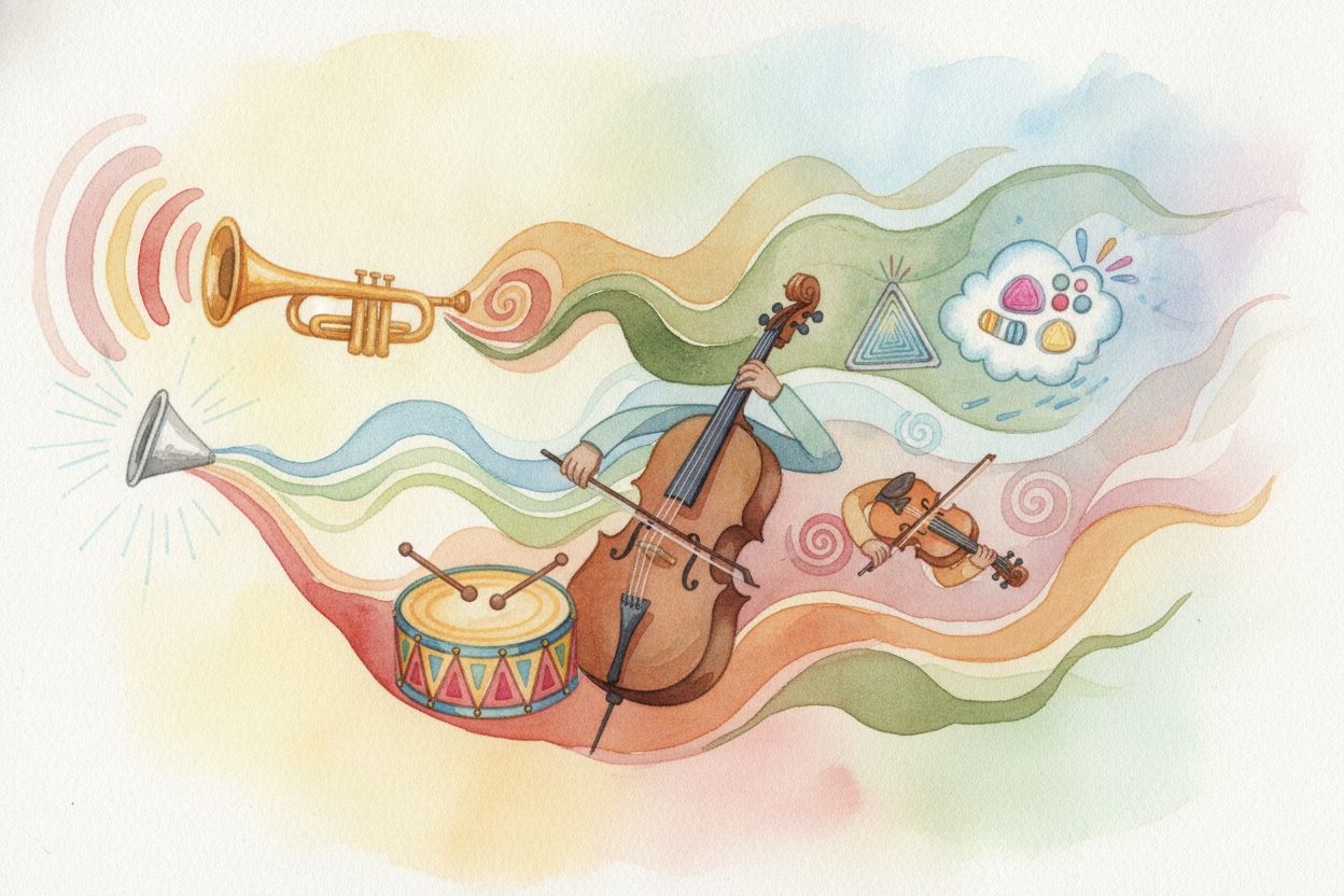 And that's the whole orchestra in one sentence: ~~everybody is wiggling the air~~, just with different tricks. **Strings