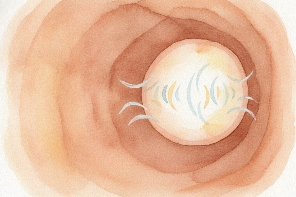 The ripples slide down a narrow tunnel and bump into a tiny, tight wall of skin stretched like the top of a drum. We eve