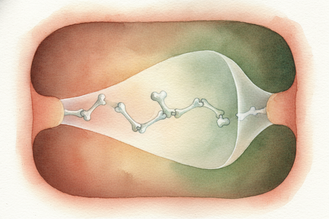 ~~Now things get clever.~~ Just behind the eardrum sits a chain of **three teeny bones** — **the smallest bones in your 