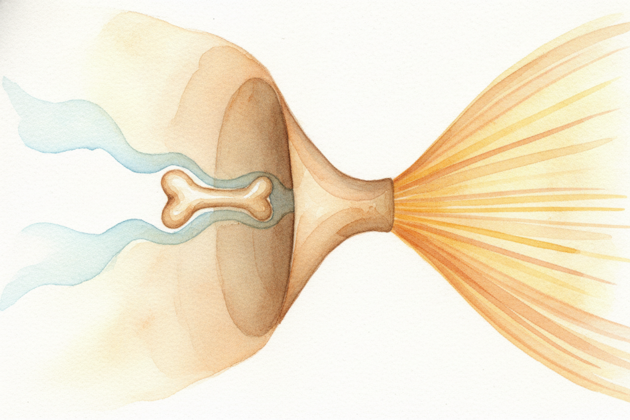 ~~Why bother with the bone relay?~~ Because the shiver is about to enter a room full of fluid, and a **wiggle moving fro