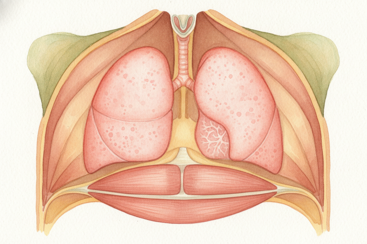 ~~But lungs can't squeeze themselves~~ — they have no muscles of their own. So a strong, dome-shaped muscle underneath d