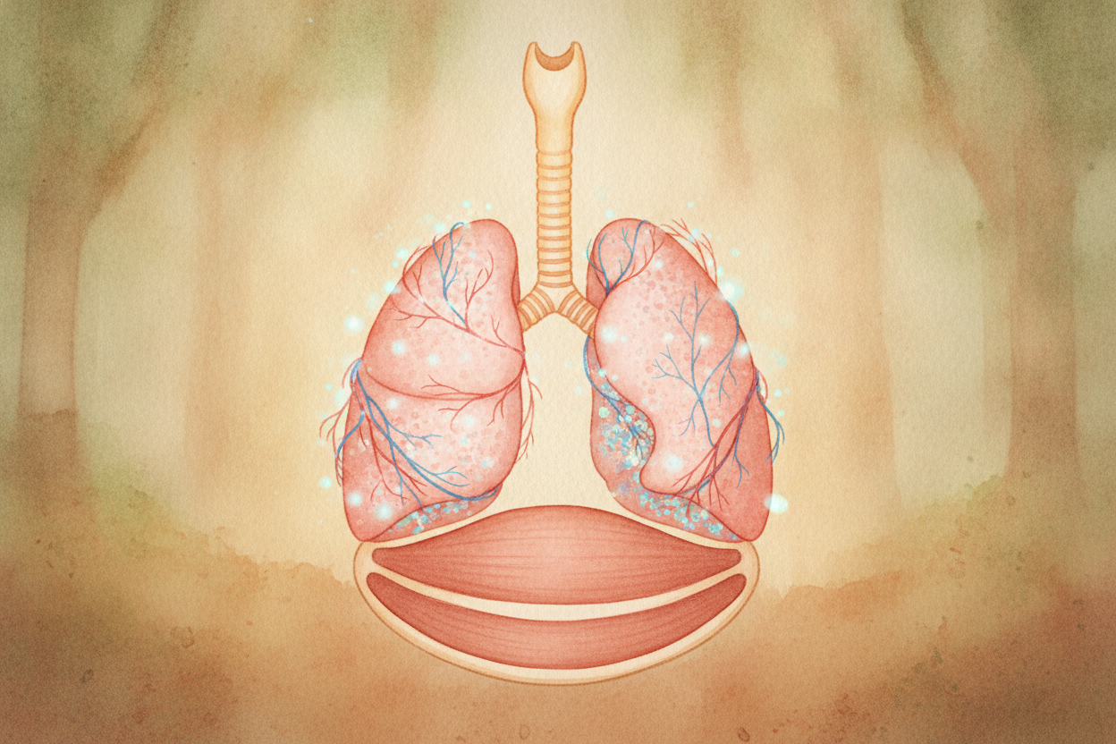 So a single breath is really a **whole quiet team**: nose, windpipe, branching tubes, *millions of balloons*, a net of b