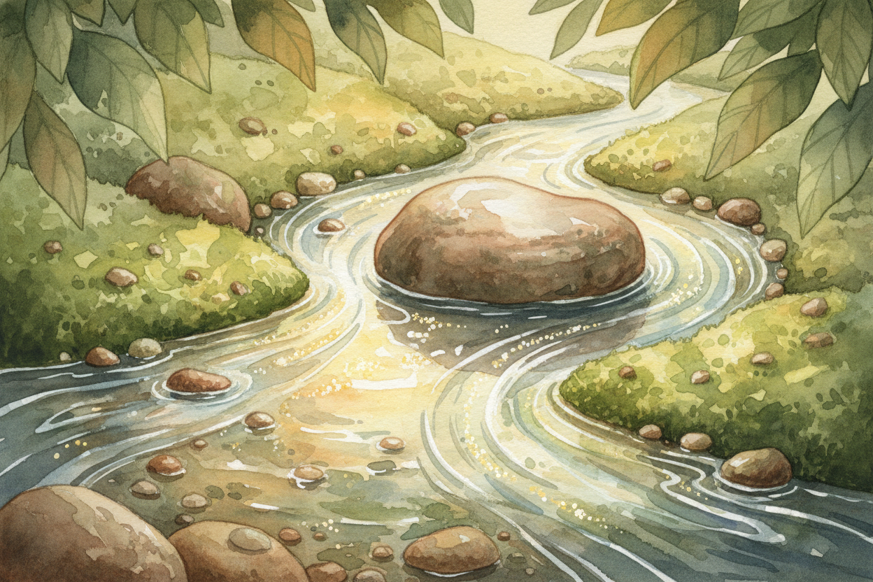 Think of jobs like **water in a riverbed**. When a rock blocks one path, the water doesn't vanish — **it flows around th