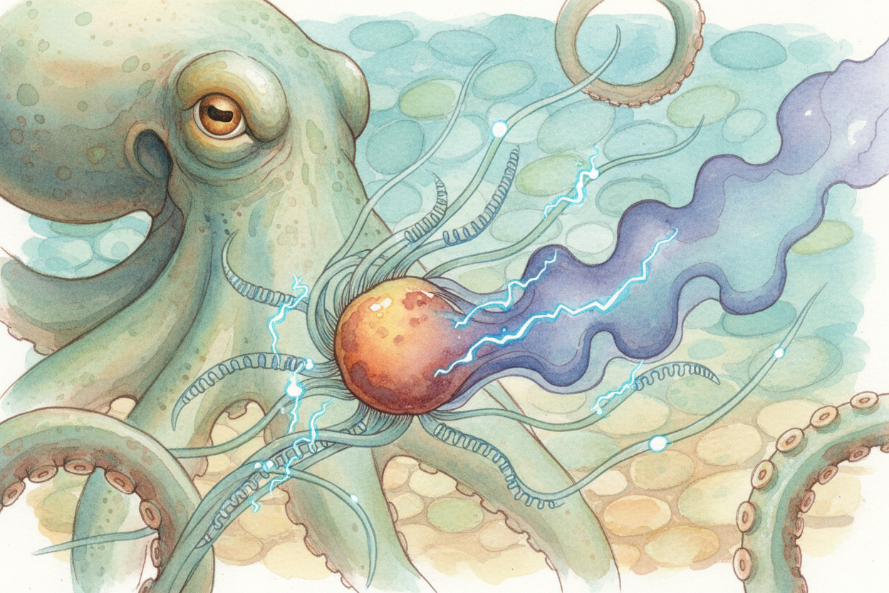 ~~But here's the wild part:~~ the octopus doesn't squeeze these balloons with its hands. Each chromatophore has its own 