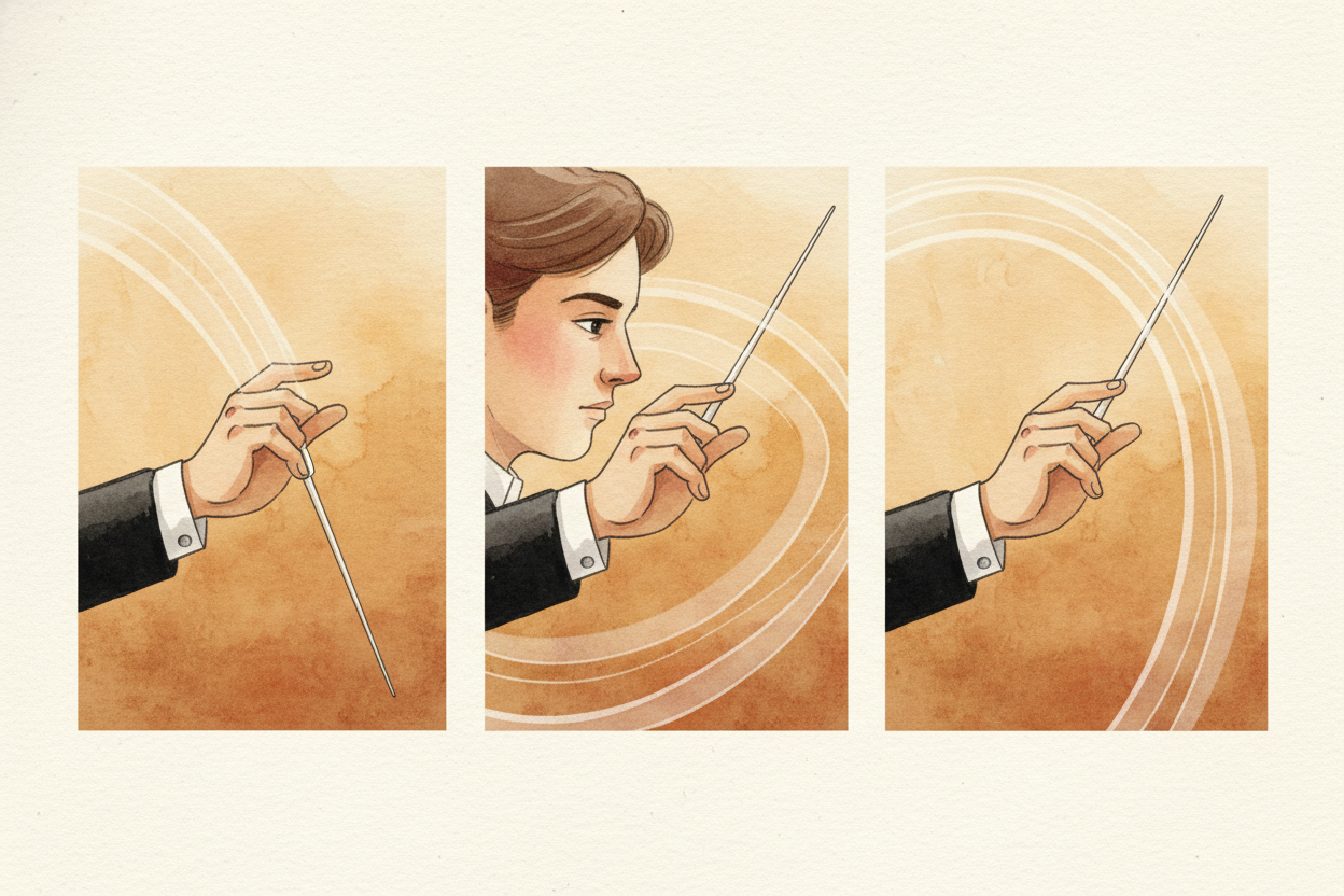 But **reading the recipe isn't enough** — you need to know when to start your part. The conductor's baton doesn't just w