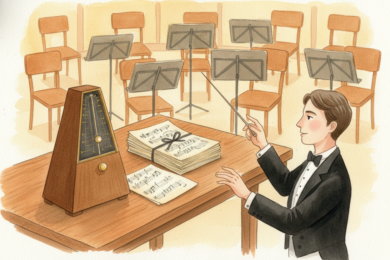 Then there's the secret math everyone shares. At the top of the sheet music, tiny instructions: "++♩ = 120++" means play