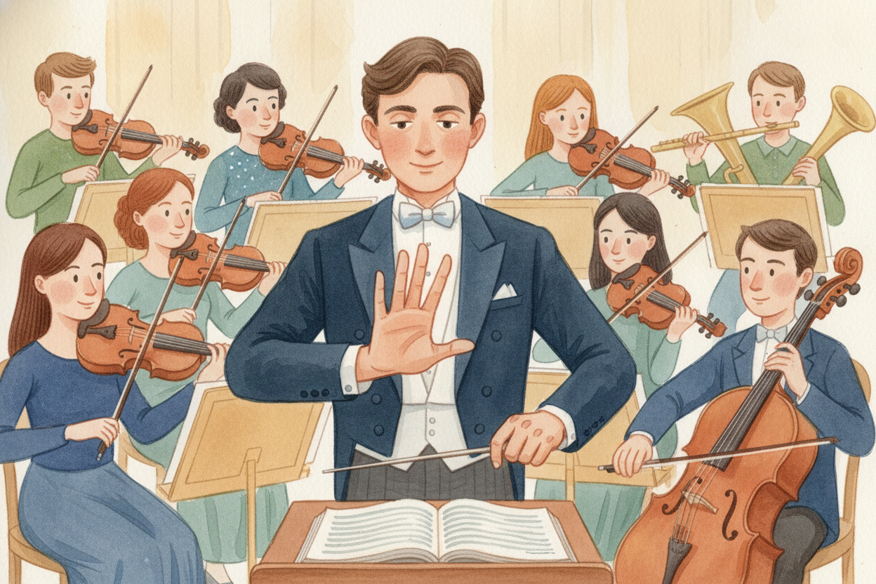 For the tricky bits — ~~sudden speed changes, dramatic pauses, swelling from whisper to roar~~ — the conductor's body do