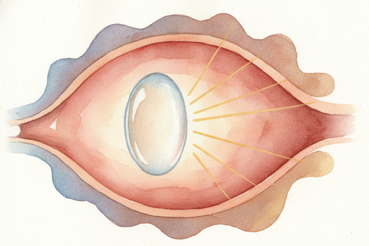 Just behind the pupil sits a stretchy lens, _like a tiny clear jellybean_. Its job is to bend the incoming light and aim
