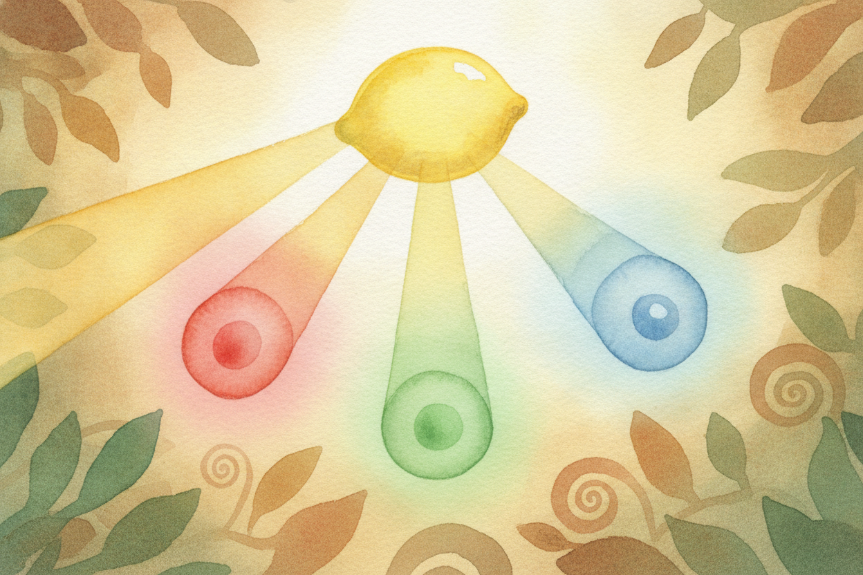 ~~Here's the clever part~~ about color. You have **three kinds of cones**, and each likes a different slice of light: on
