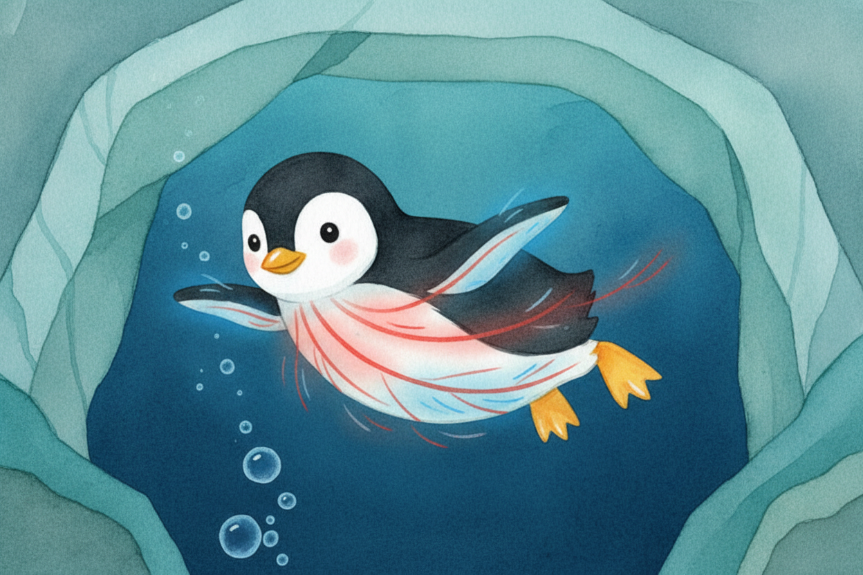 Penguins also control their blood flow **like a thermostat**. When they dive into freezing water, blood vessels in their