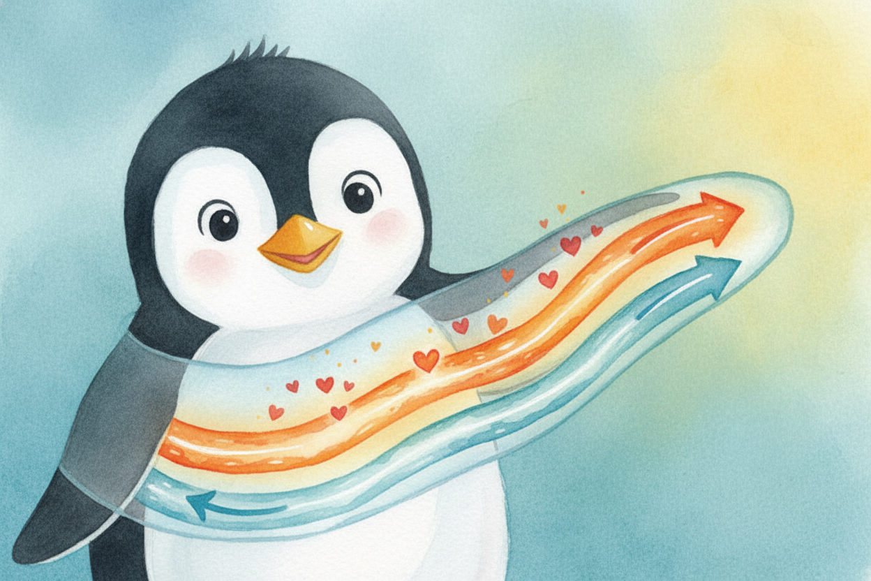 ~~And when a penguin does need to warm up those cold flippers?~~ **The blood vessels widen again**, and warm blood rushe