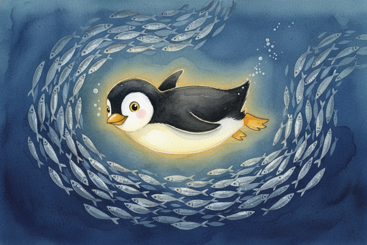 Penguins even huddle together on land, **thousands of them packed tight**, rotating from the cold outside to the warm ce