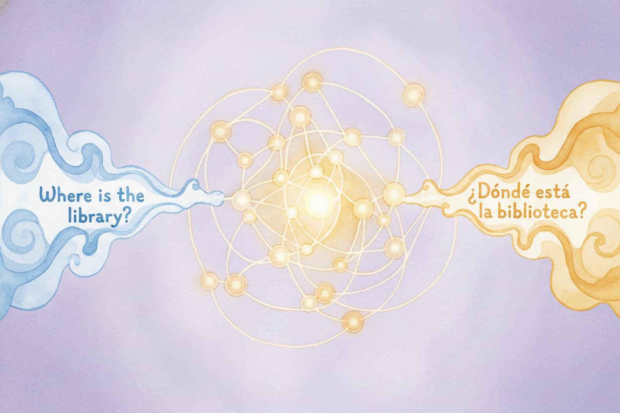 Modern translation software uses something called a ++neural network++ — a math system that learned patterns by reading 