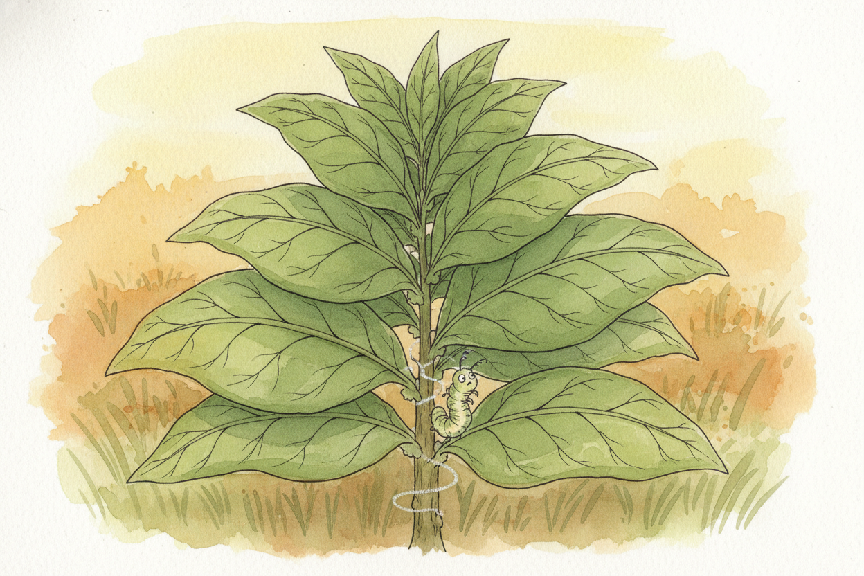 Take the tobacco plant. When an insect munches it, the plant floods its leaves with nicotine — ~~yes, the same nicotine 