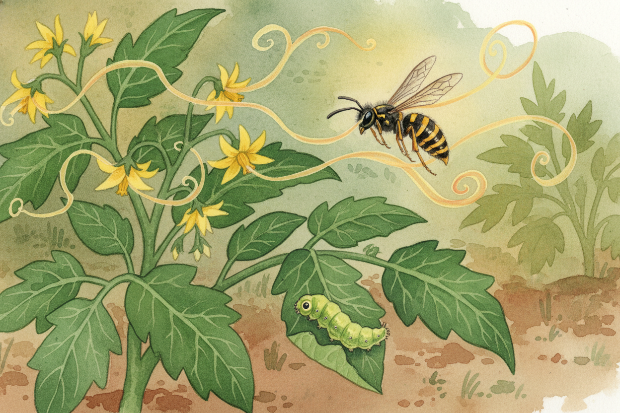 Some plants don't just defend themselves — they ~~call for backup~~. When a tomato plant gets attacked by caterpillars, 