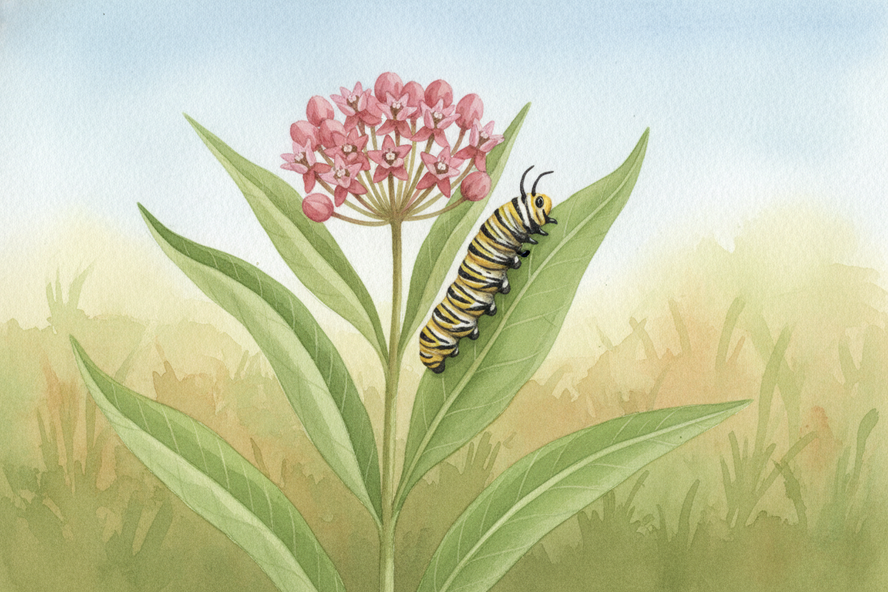 ++Milkweed++ is especially clever. It stores toxic chemicals called **cardenolides** in its sap — ~~poison that stops th