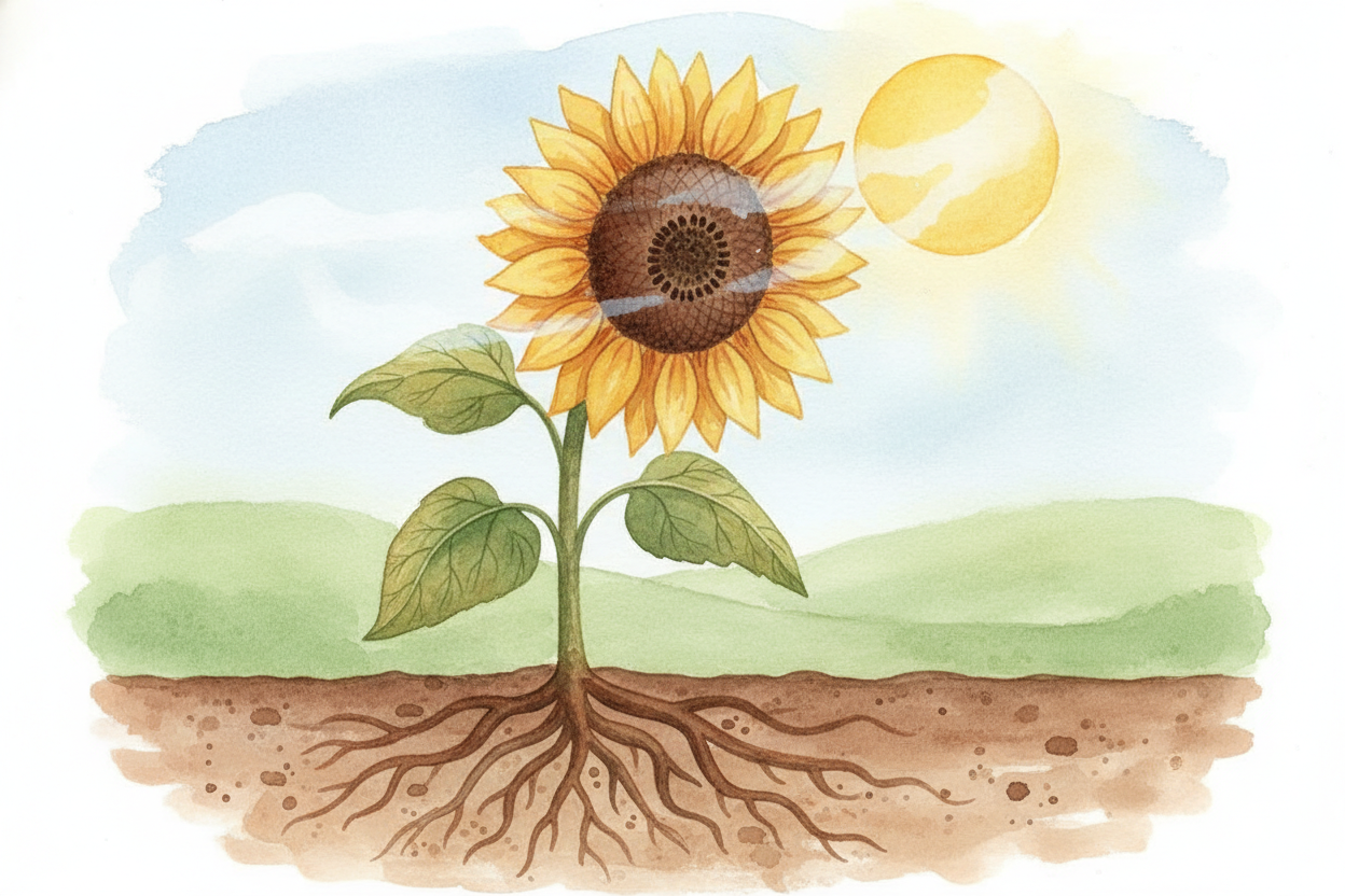 How much water? A single sunflower can pull up and release **several cups of water** on a hot day. A big oak tree can mo