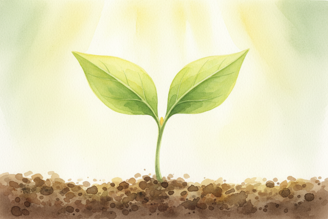 싹이 햇빛을 만나면 **모든 것이 달라져요**. 첫 잎들이 펼쳐져요. 공기 중에서 먹이를 만들 수 있는 **초록 공장이지요**. ~~말 그대로요.~~ 잎은 공기에서 이산화 탄소를, 뿌리에서 물을 얻고, 햇빛을 에너지