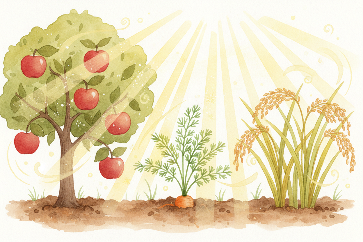 Every carrot, every apple, every grain of rice you've ever eaten started as sunlight and air. ~~Which sounds impossible~