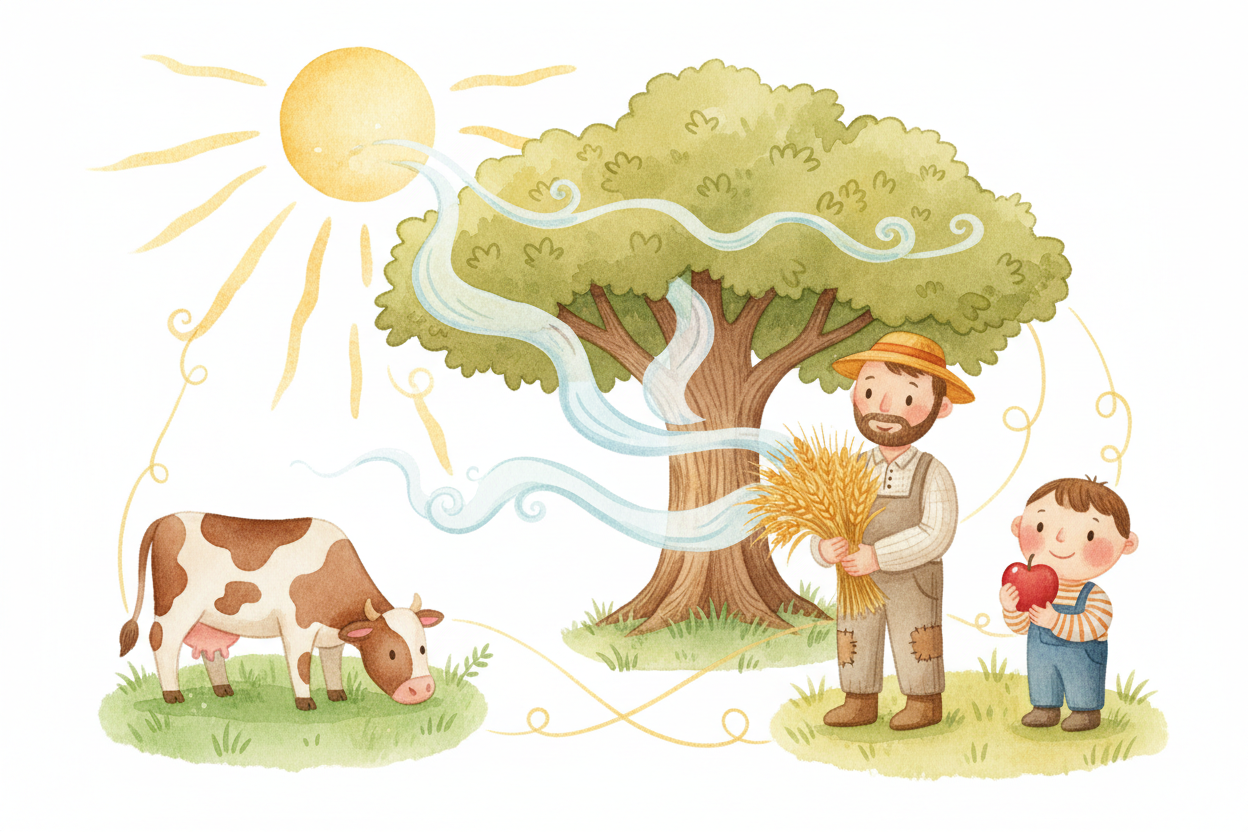 ~~And here's the wildest part:~~ almost **every living thing depends on this trick**. Cows eat grass made by photosynthe