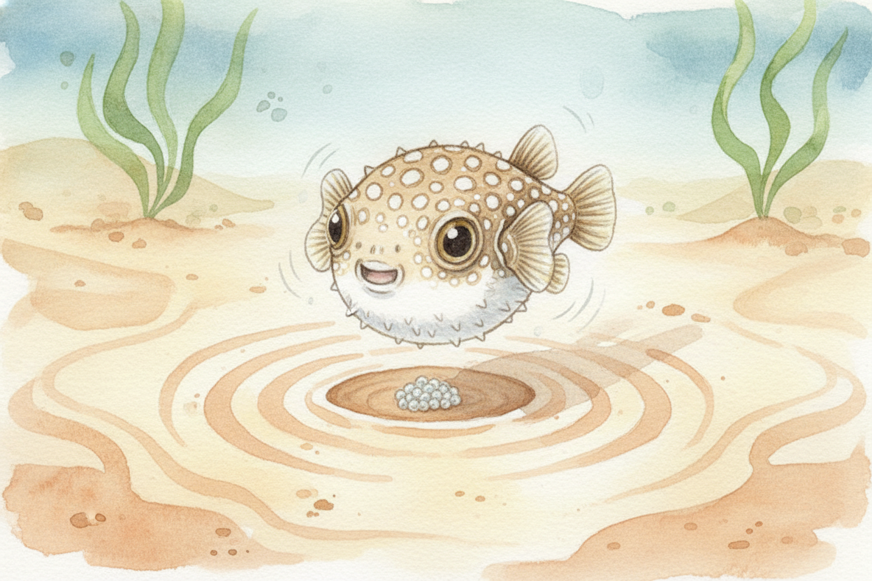 If she likes what she sees, she'll swim to the center and lay her eggs there. The male fertilizes them and then keeps wo