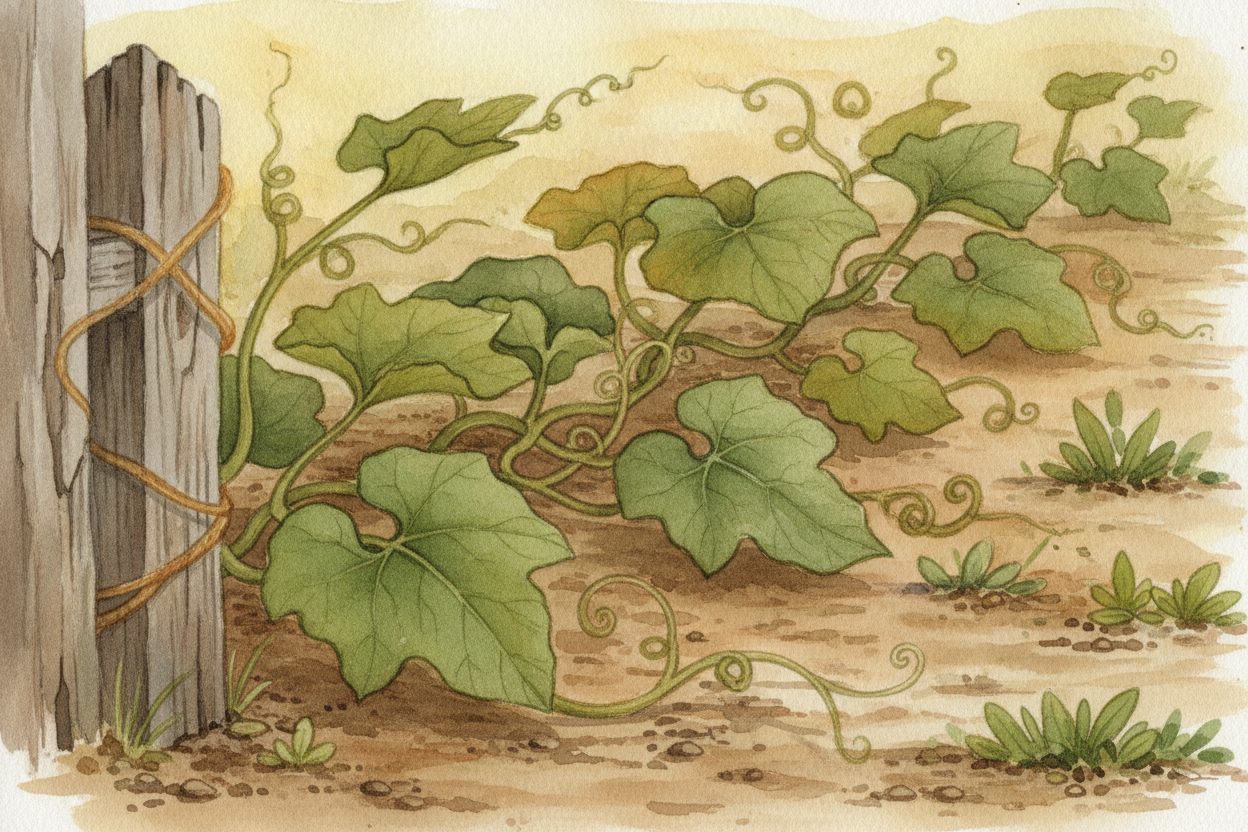 ~~Now the plant goes wild.~~ It sends out long, sprawling vines that creep across the ground **like green garden hoses**