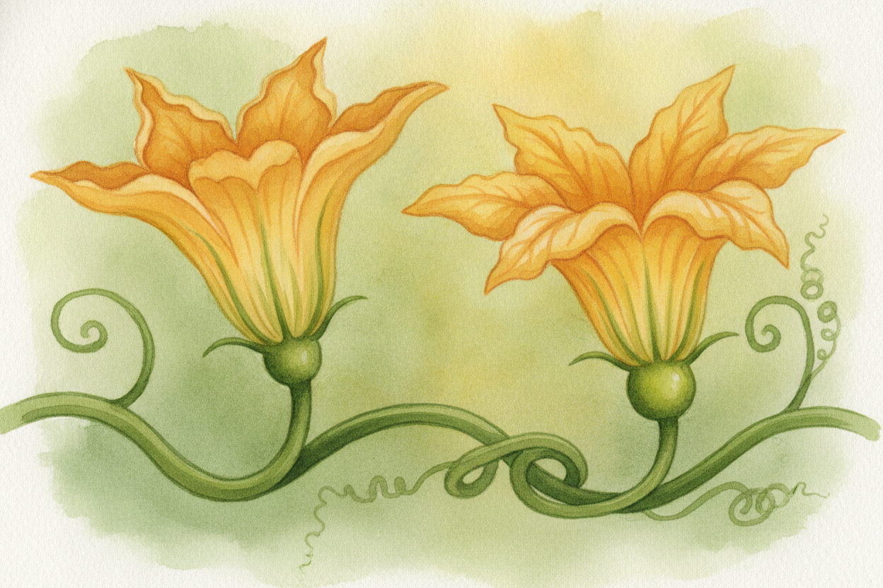 Then come the flowers — **big, cheerful, and gold**. ~~But there's a catch.~~ The plant grows two kinds: *male flowers a