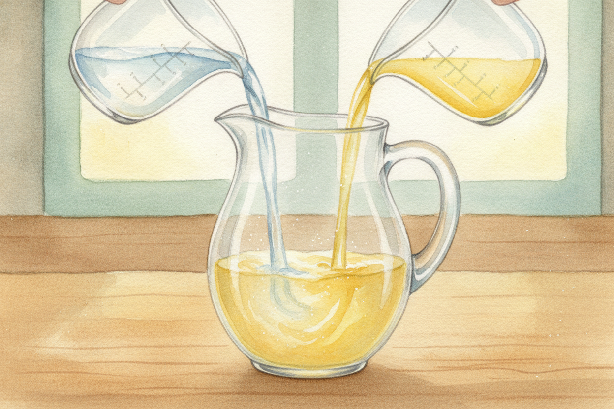 ~~Say you make lemonade.~~ Two cups of water, one cup of lemon juice. You could write that as "*2 to 1*." That's a ratio