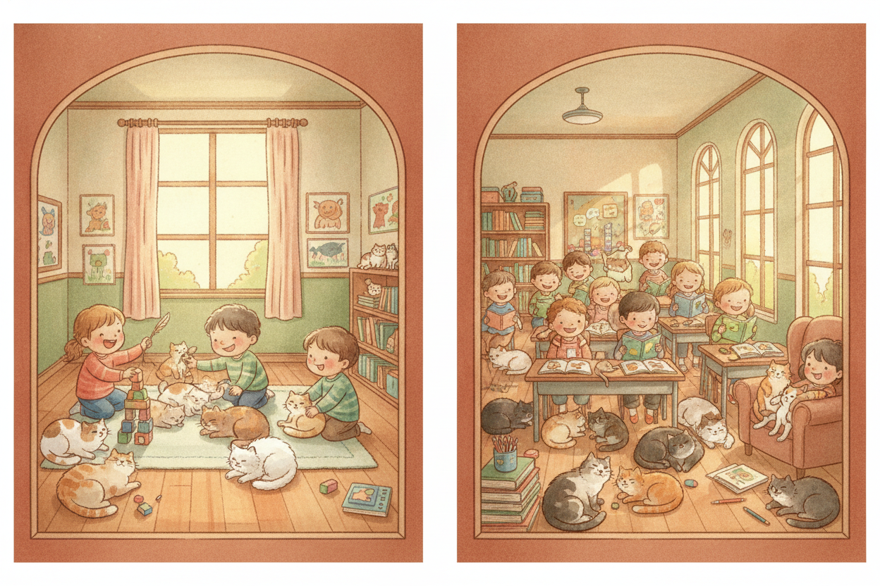 This is why **ratios beat plain numbers** for comparing. Imagine two classrooms. One has 6 cats, the other has 30 cats. 