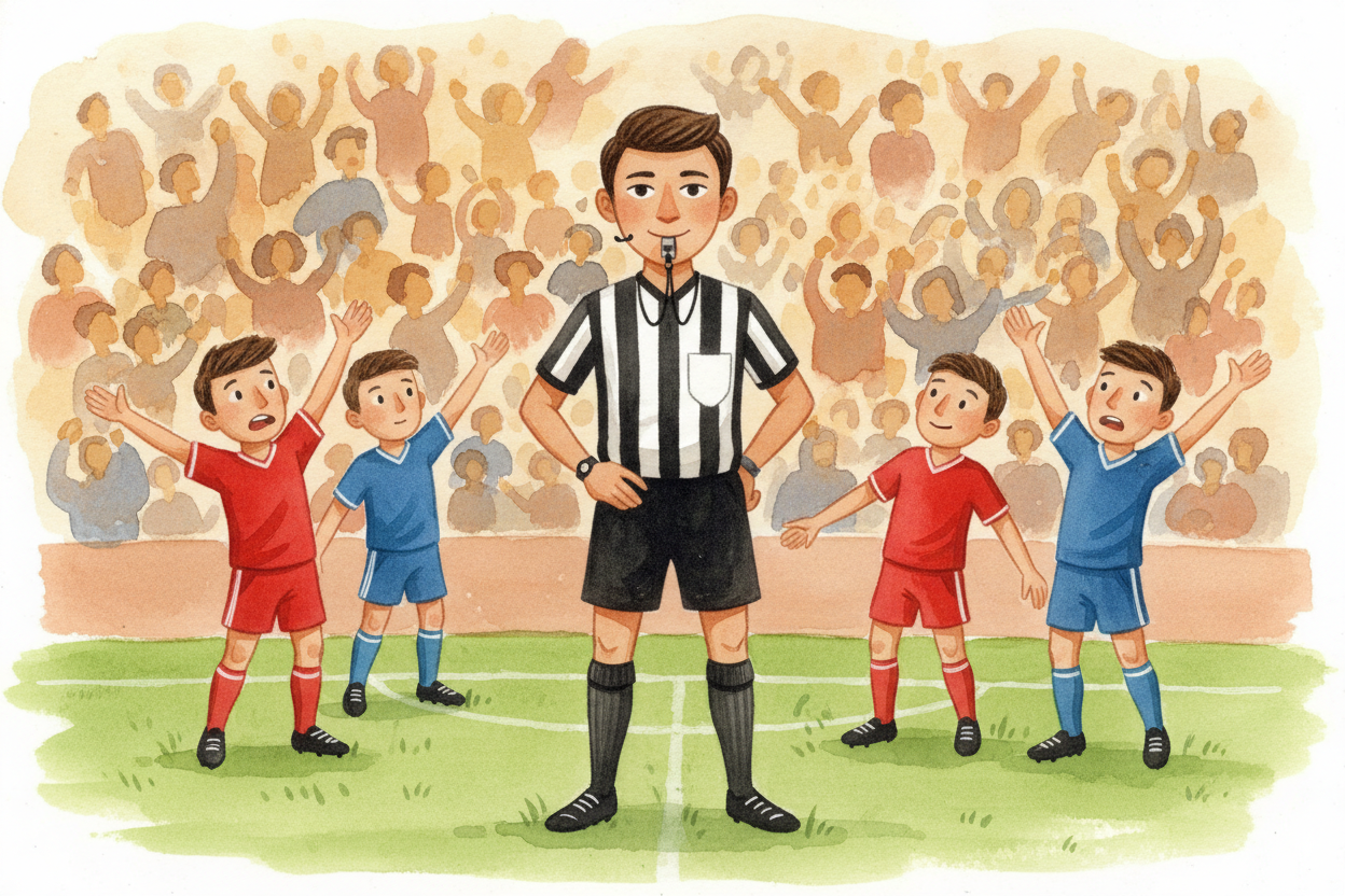 You're watching the game, ~~heart pounding~~, when suddenly the referee blows the whistle and points. The crowd groans. 
